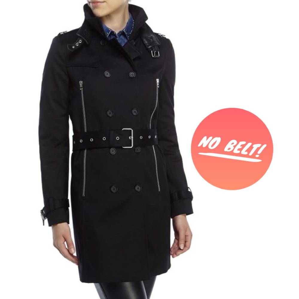 THE KOOPLES Leather Trim Double-Breasted Trench 36